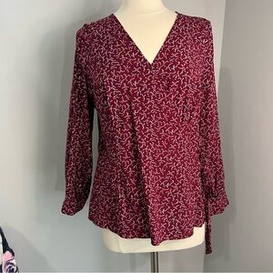 Talbots Plus Size X Floral Curly Roses V-Neck Wrap Blouse with Long Poet Sleeves